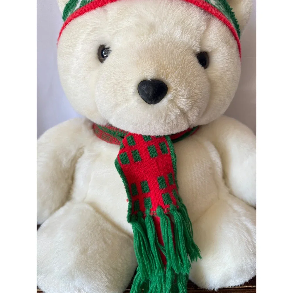 Vintage 1986 Dayton Hudson Santabear Plush White Polar Bear Hat Scarf 17 inch